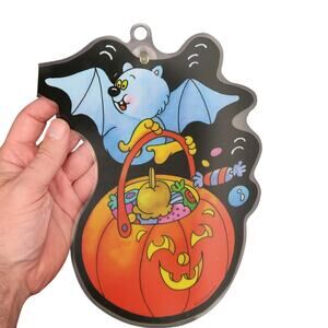 Color Clings Inc Halloween Bat And Pumpkin Window Decoration Vintage 1990s